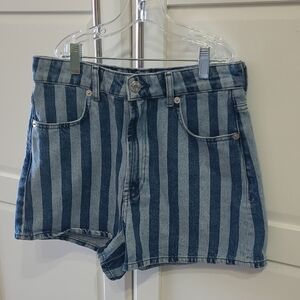 Zara Women's Striped Denim Shorts High Waisted Almost New US Size 6